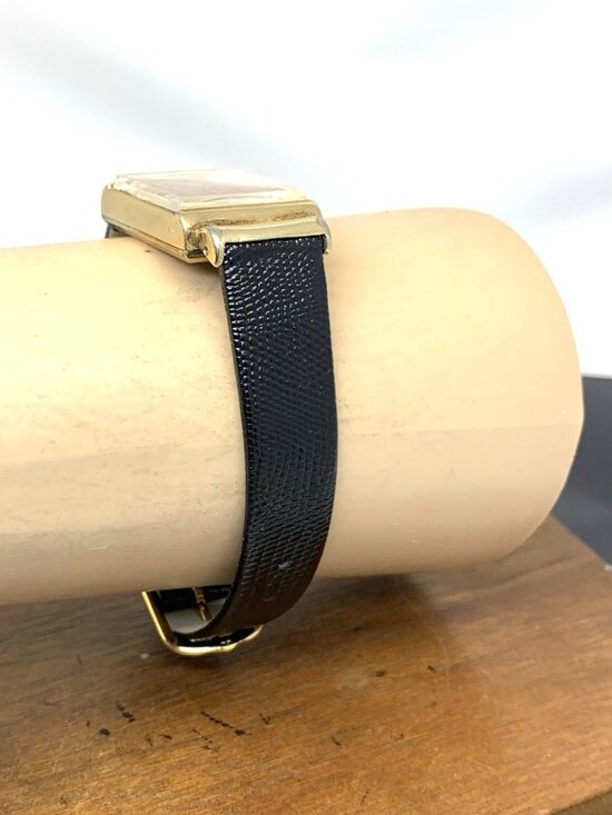 Longines Watch 1930s Vintage Swiss Mechanical Rose Dial Black Leather Strap Tank